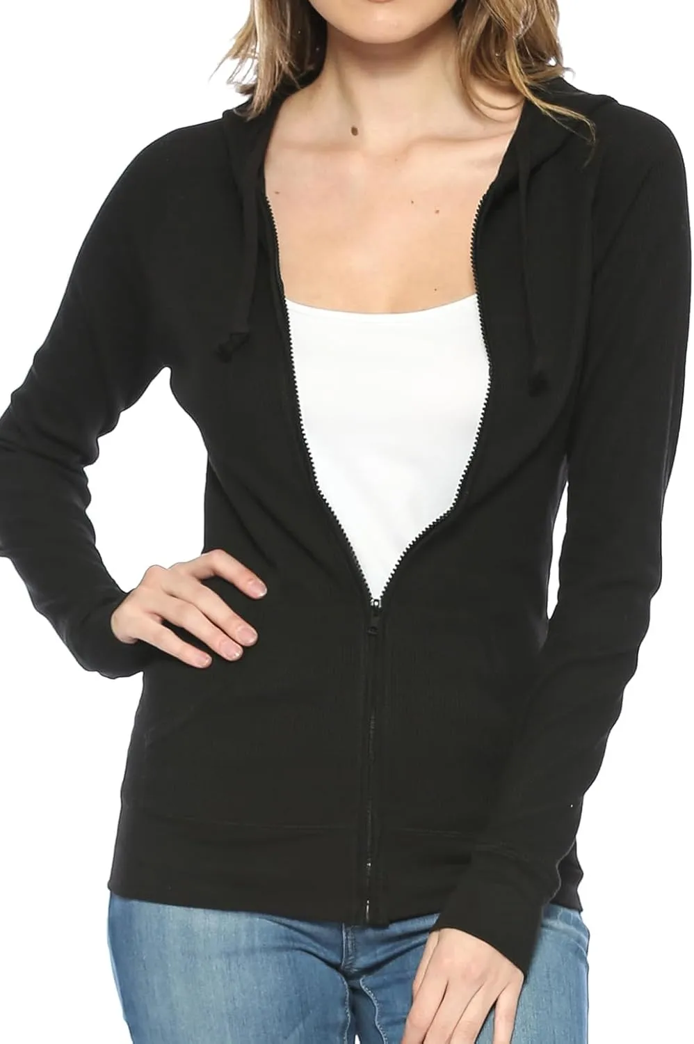 Urban Look Women's Casual Light Weight Thermal Zip Up Hoodies