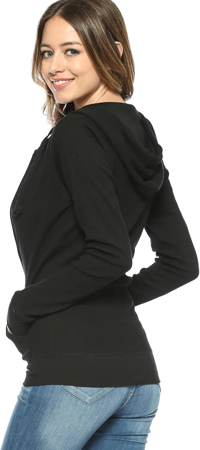 Urban Look Women's Casual Light Weight Thermal Zip Up Hoodies