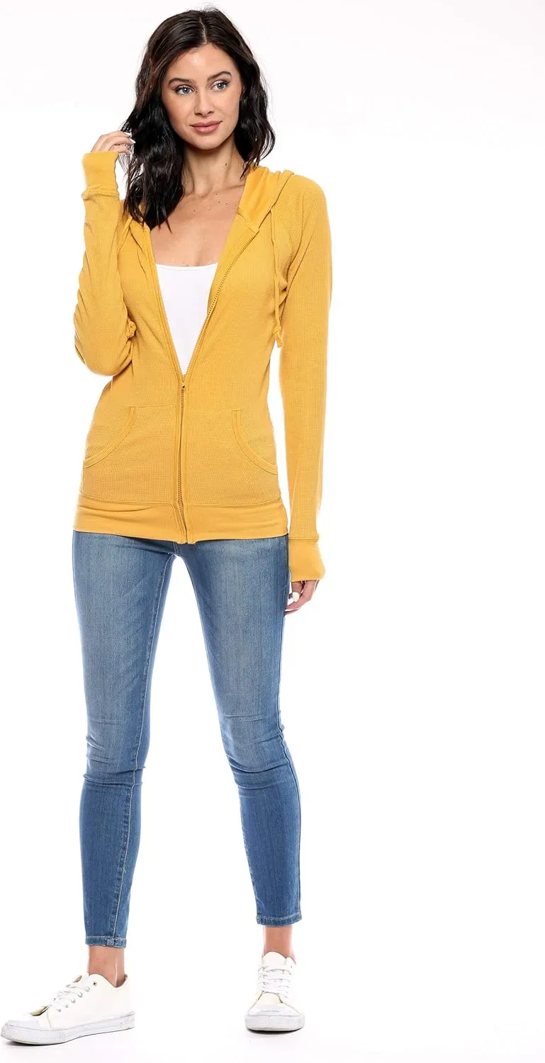 Urban Look Women's Casual Light Weight Thermal Zip Up Hoodies