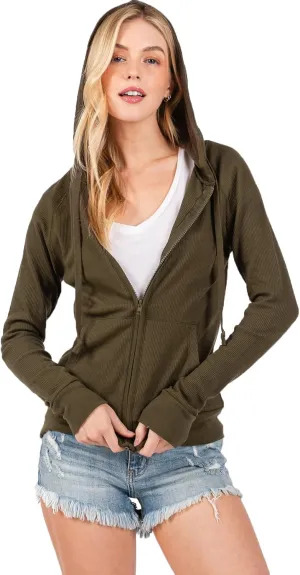 Urban Look Women's Casual Light Weight Thermal Zip Up Hoodies