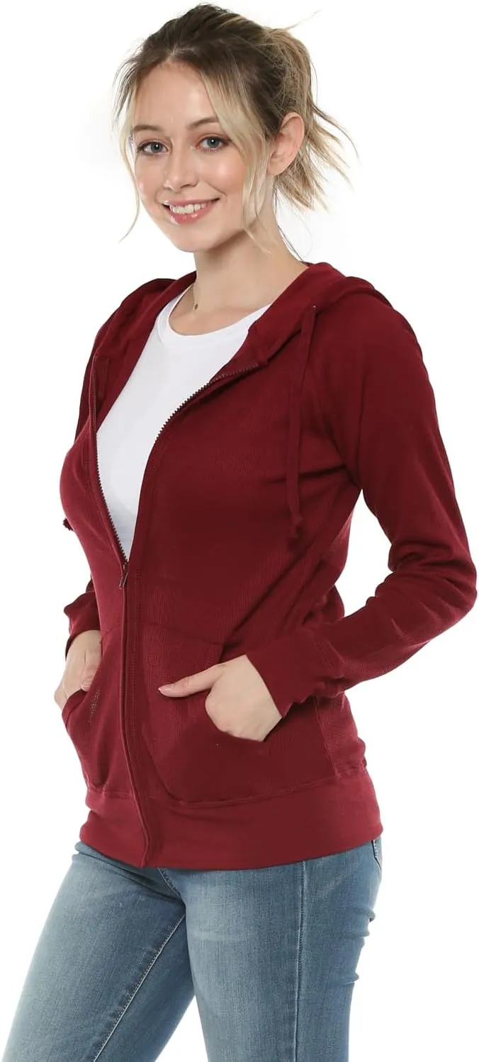 Urban Look Women's Casual Light Weight Thermal Zip Up Hoodies