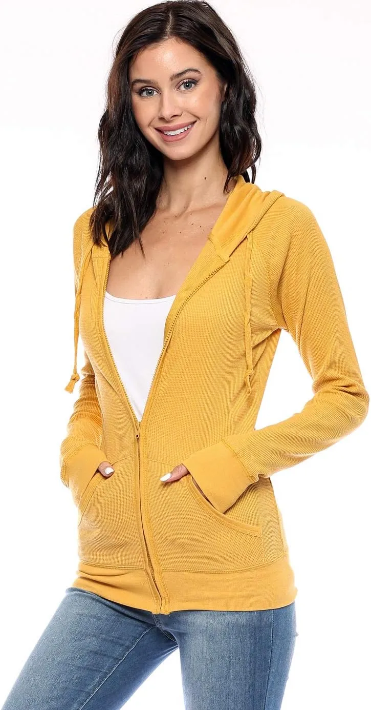 Urban Look Women's Casual Light Weight Thermal Zip Up Hoodies