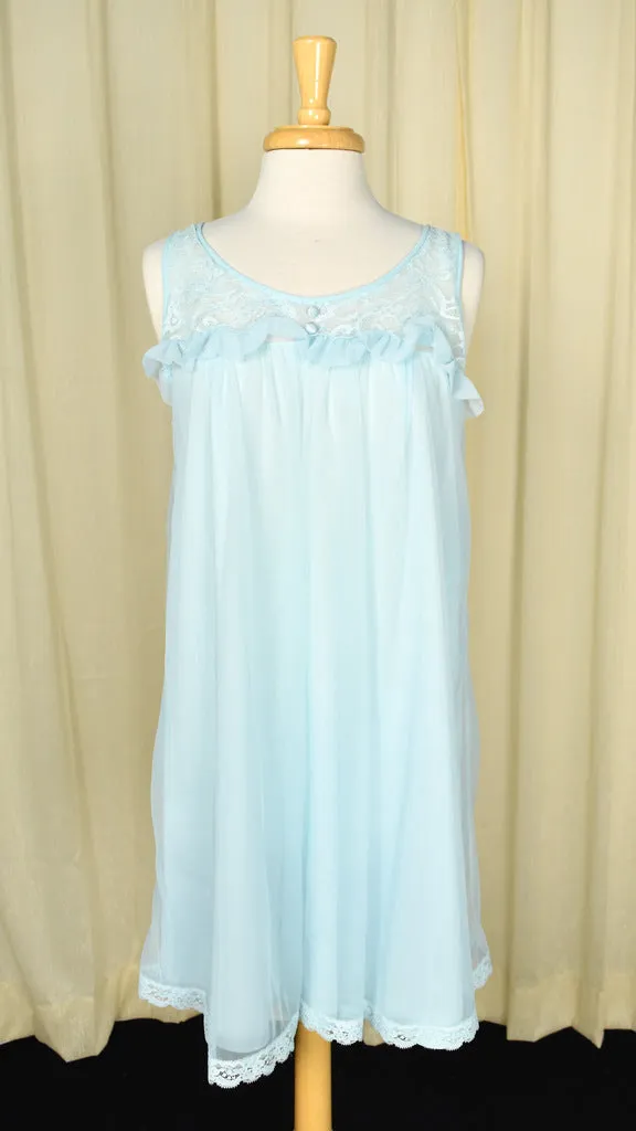 Val Mode Vintage 1960s Baby Blue Lace Nightgown