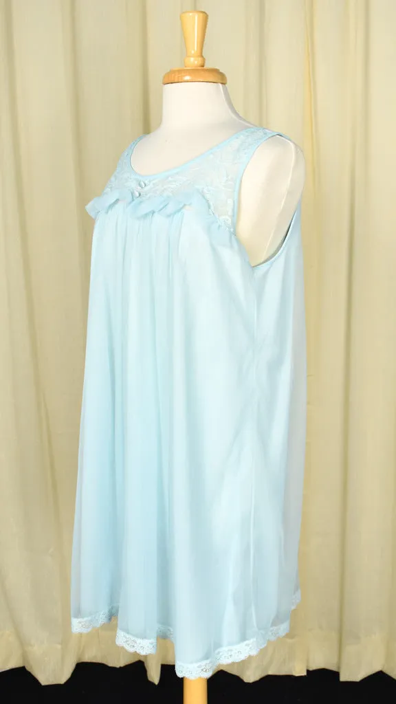 Val Mode Vintage 1960s Baby Blue Lace Nightgown