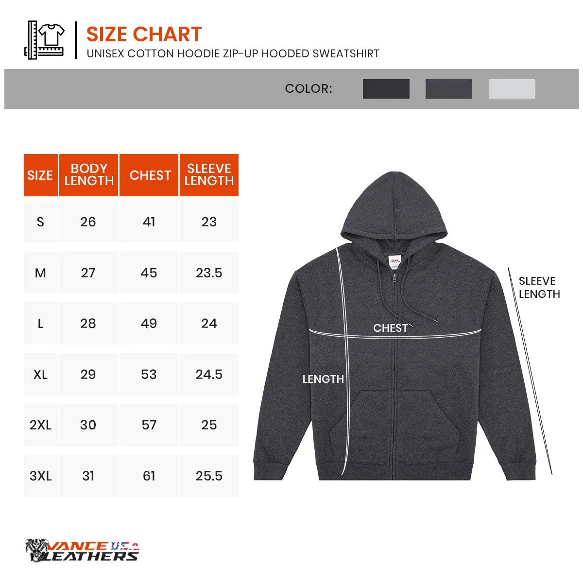 Vance Unisex Cotton Hoodie Zip-Up Hooded Sweatshirt for Men and Women