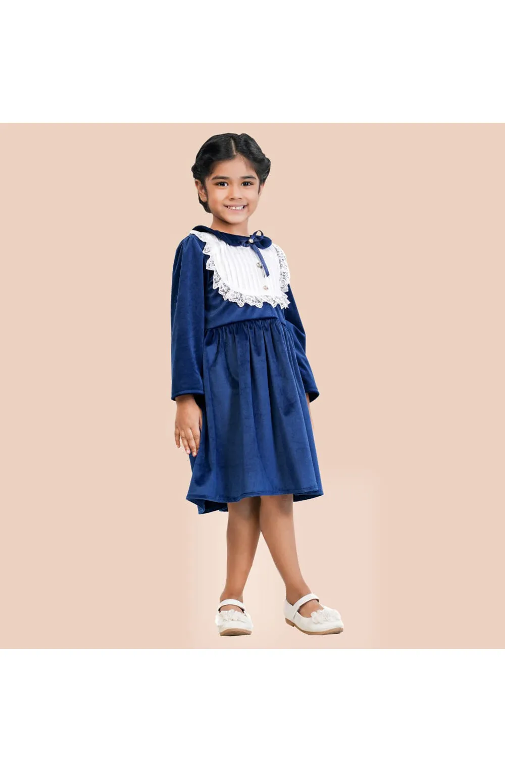 Velvet knee length party frock dress