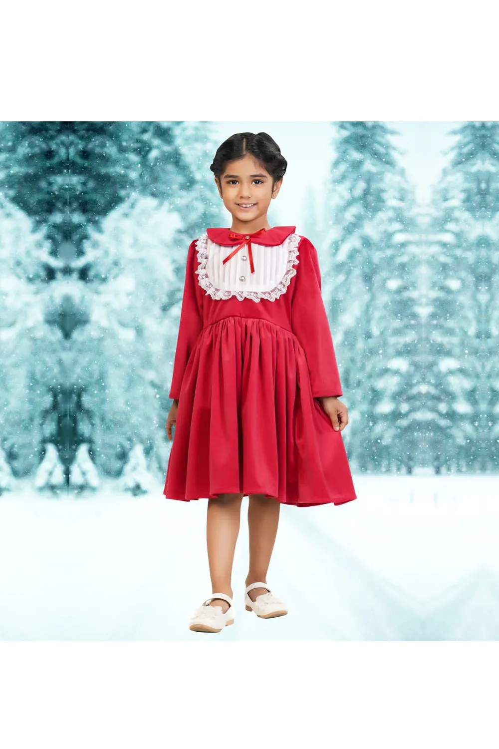 Velvet knee length party frock dress