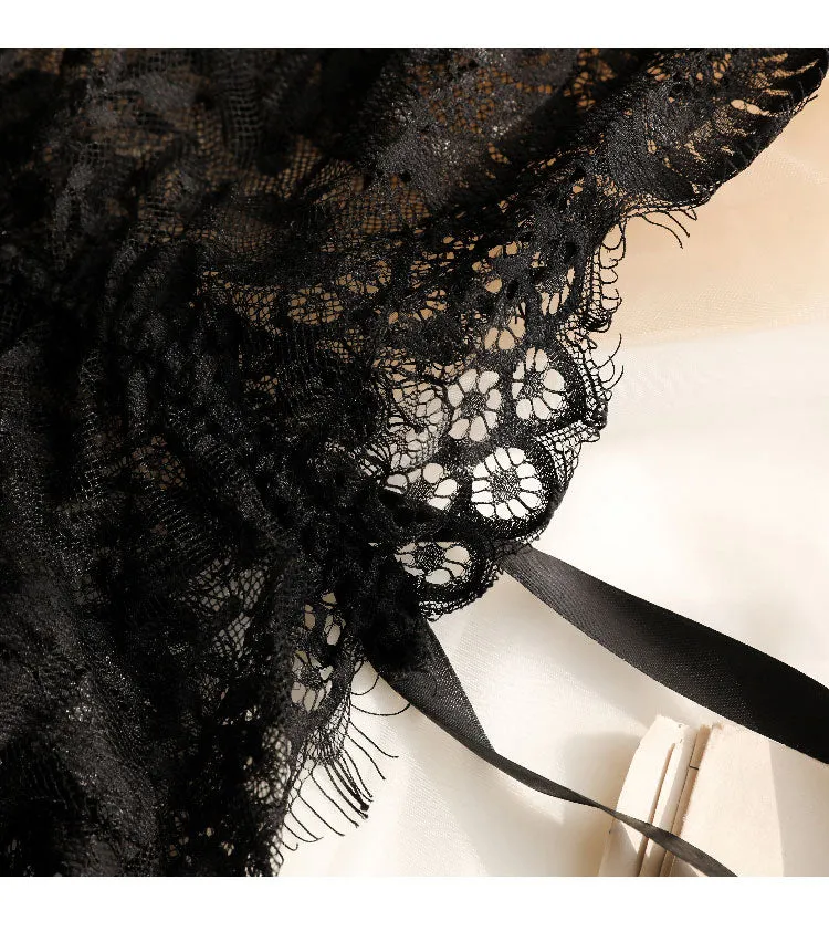 VenusFox Nightgown Sexy Black Lace Maxi Nightdress Lingerie