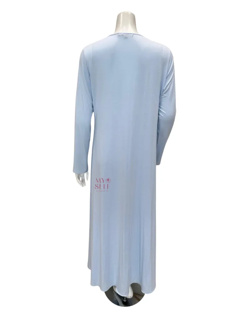 Verdiani Sky Blue Embroidered Lace Modal Nightgown