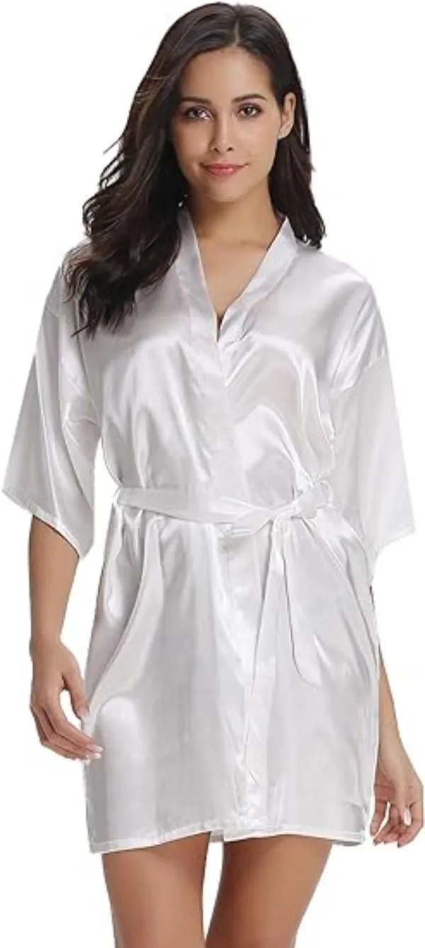 Vlazom Bride Robes Women's Kimono Robe Satin Bridesmaid Party Robes, Bridal Morning Robes with Gold Glitter or Rhinestones