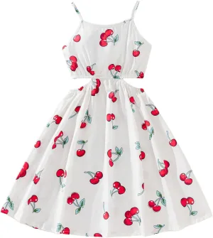 WDIRARA Girl's Flower Print Cut Out Crochet Cami Dress Summer High Waist Flare Hem Boho Slip Dresses