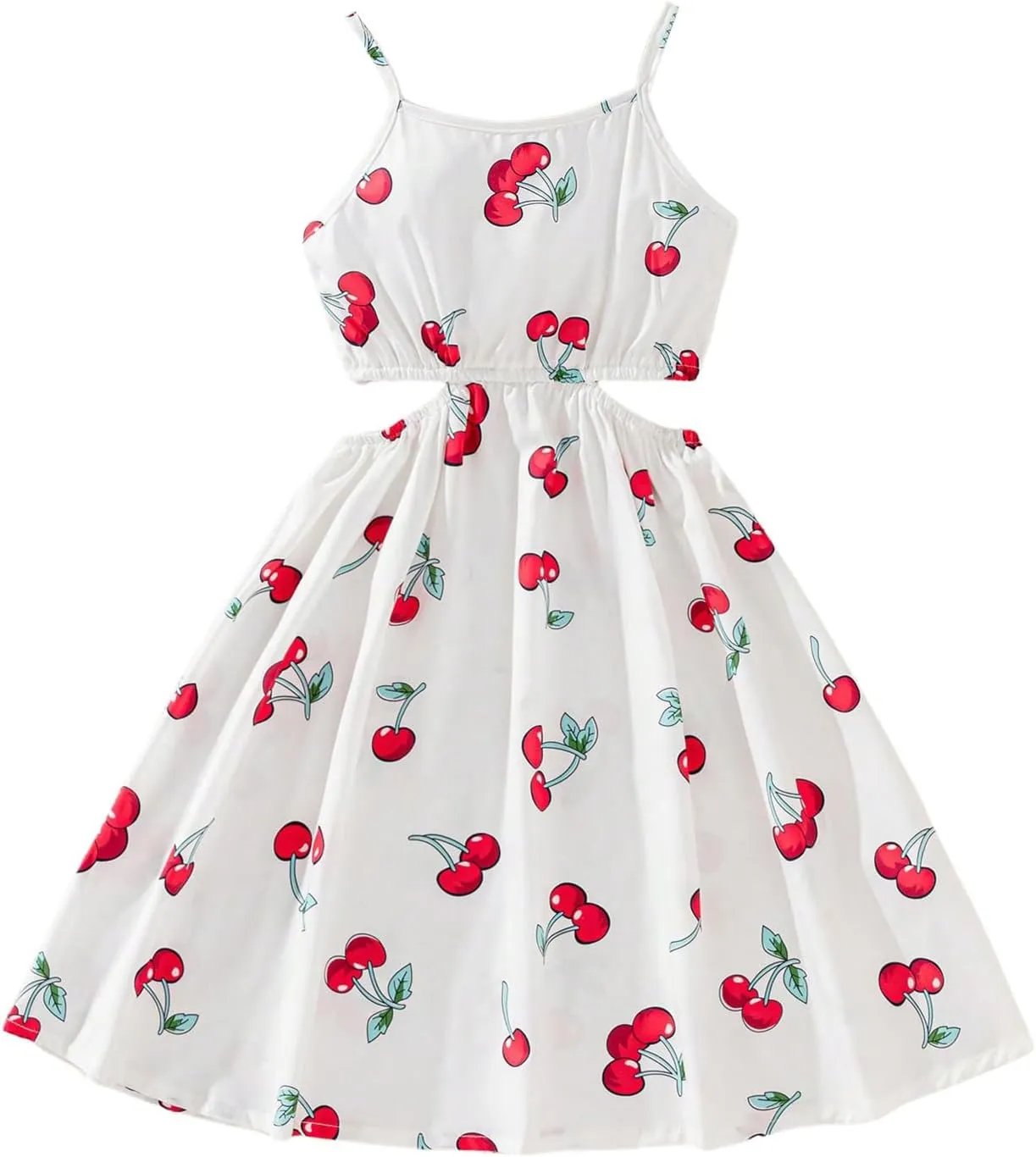 WDIRARA Girl's Flower Print Cut Out Crochet Cami Dress Summer High Waist Flare Hem Boho Slip Dresses