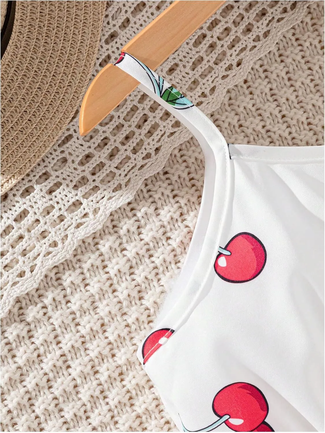WDIRARA Girl's Flower Print Cut Out Crochet Cami Dress Summer High Waist Flare Hem Boho Slip Dresses