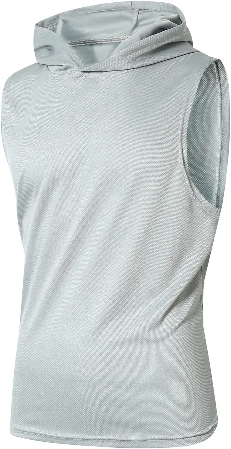 WENKOMG1 Mesh Tank Tops for Men Lightweight Breathable Quick Dry Hoodies Active Athletic Hooded Workout Tank Tops