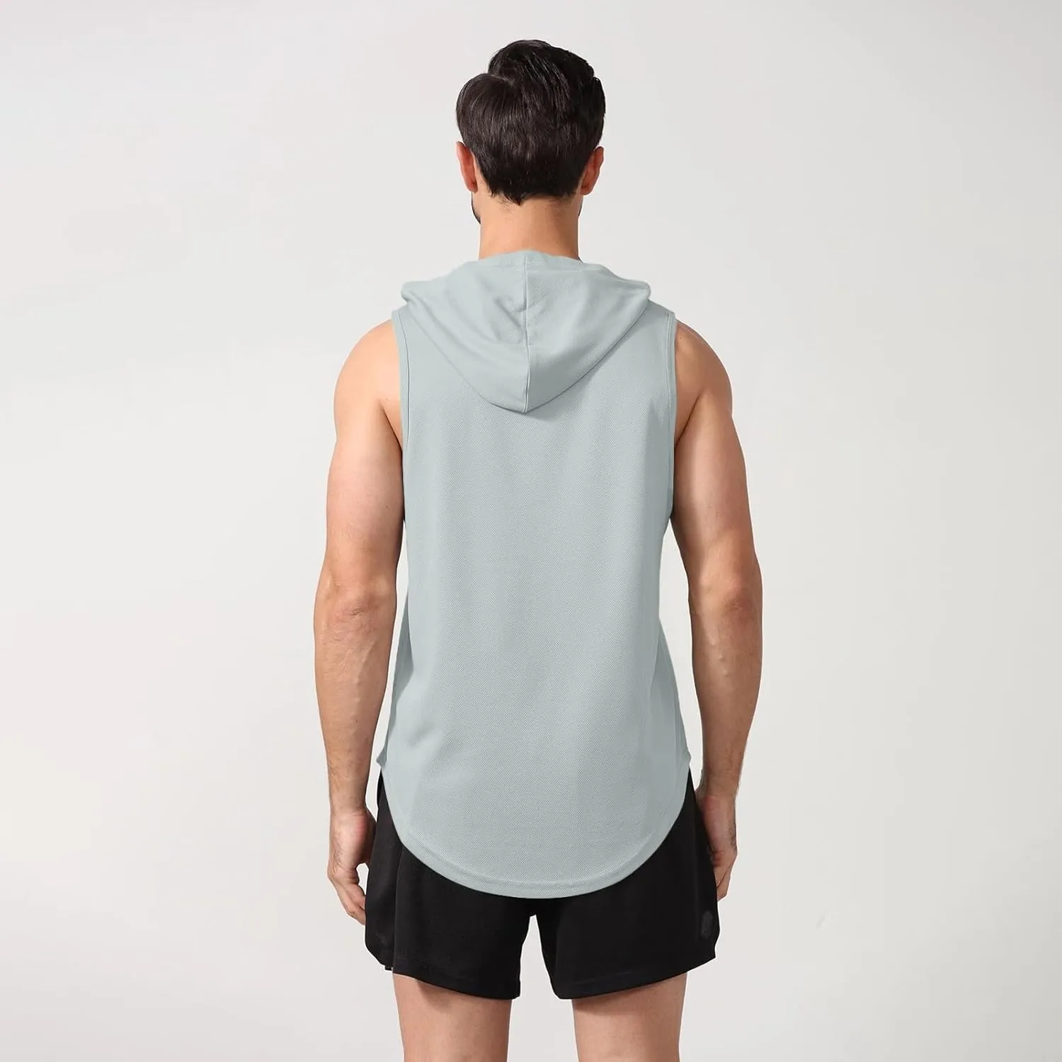 WENKOMG1 Mesh Tank Tops for Men Lightweight Breathable Quick Dry Hoodies Active Athletic Hooded Workout Tank Tops
