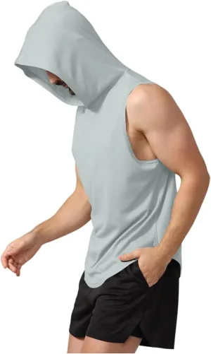 WENKOMG1 Mesh Tank Tops for Men Lightweight Breathable Quick Dry Hoodies Active Athletic Hooded Workout Tank Tops