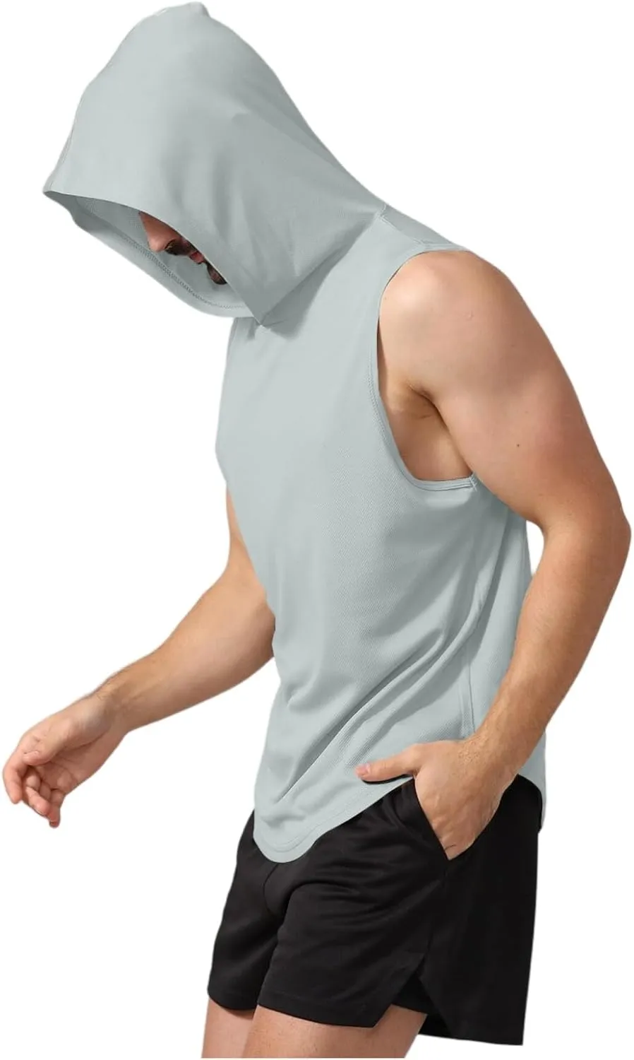 WENKOMG1 Mesh Tank Tops for Men Lightweight Breathable Quick Dry Hoodies Active Athletic Hooded Workout Tank Tops