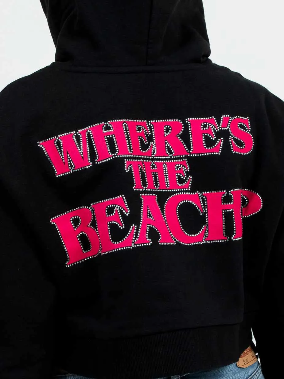 Where's The Beach Black Women's Cropped Zip Up Hoodie