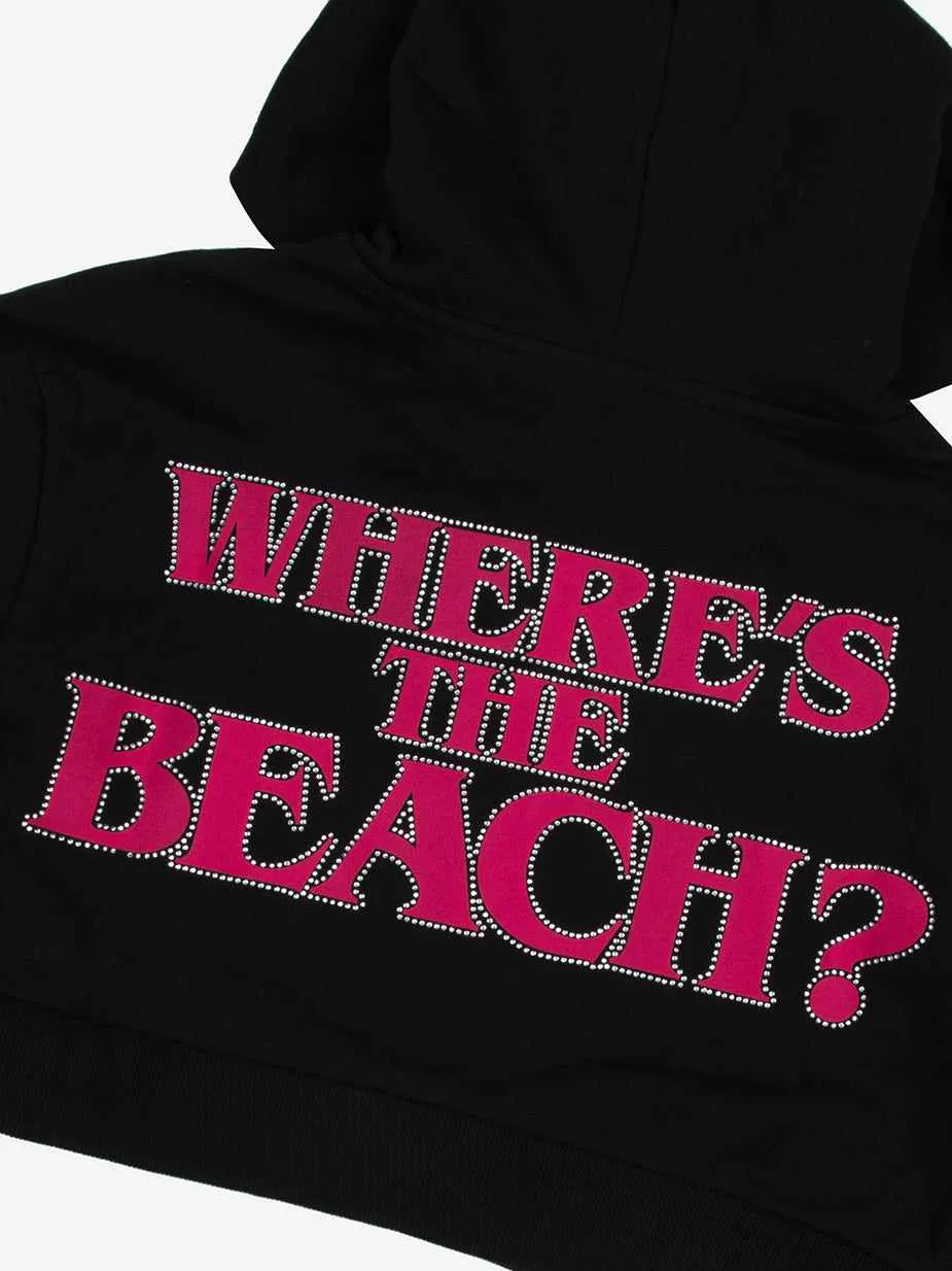 Where's The Beach Black Women's Cropped Zip Up Hoodie