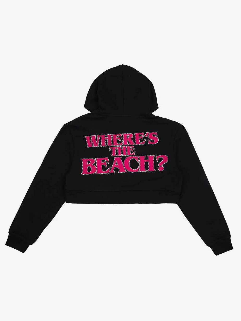 Where's The Beach Black Women's Cropped Zip Up Hoodie
