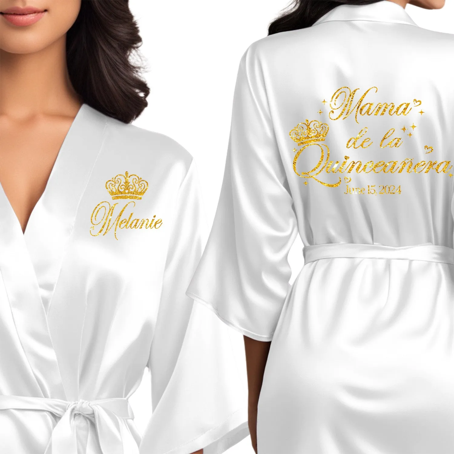White Mis Quince Años Robes, Pretty Quinceañera Robes, Robes for Mama de Quince | Quinceañera Gift