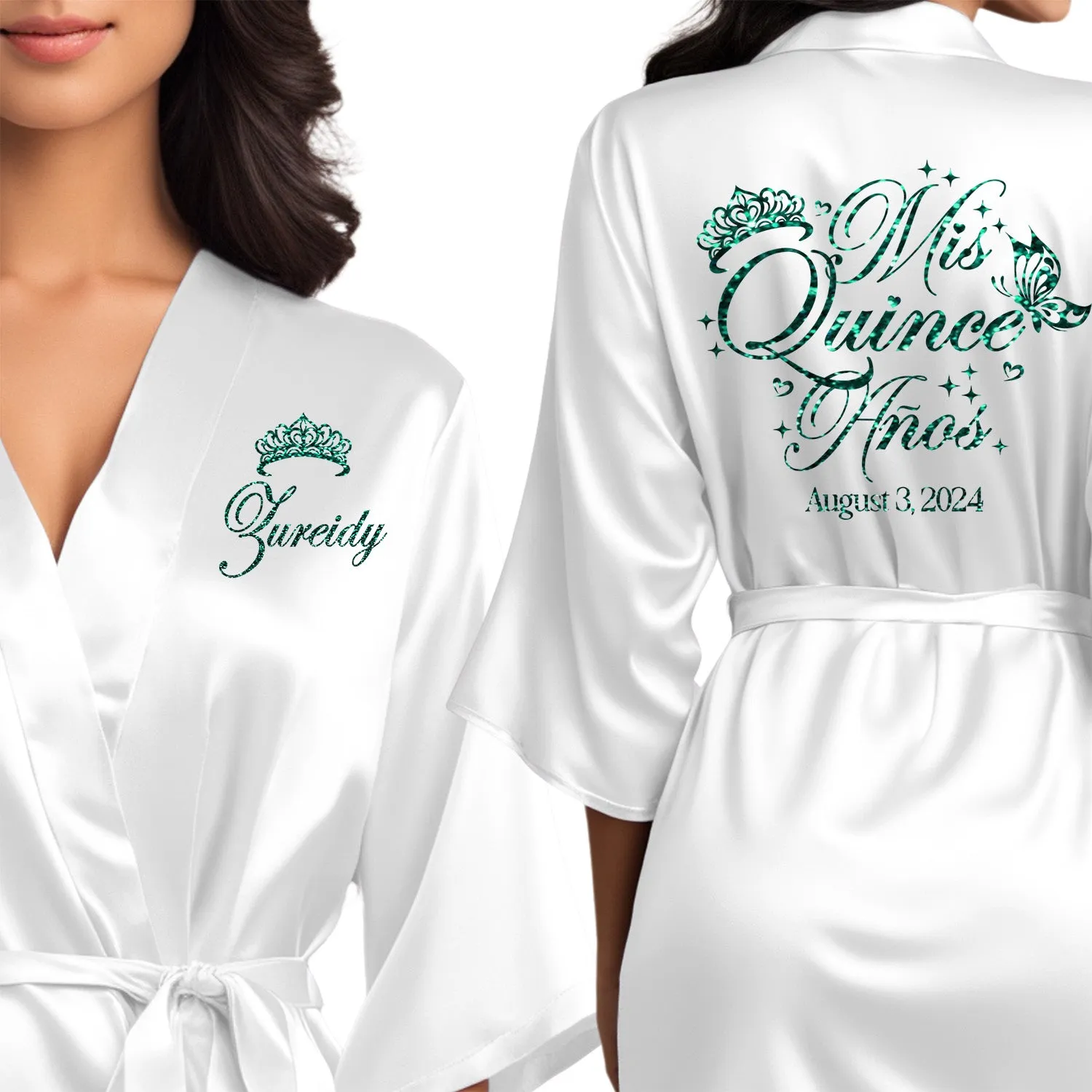 White Mis Quince Años Robes, Pretty Quinceañera Robes, Robes for Mama de Quince | Quinceañera Gift