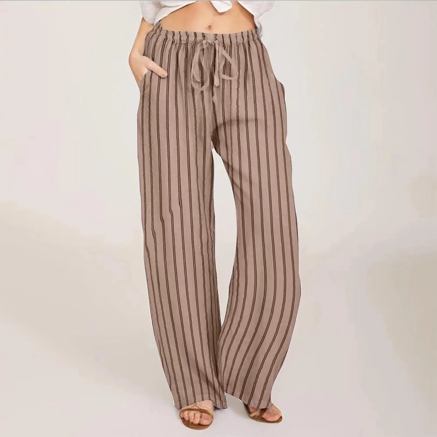 Wide Leg Pants Woman Summer Lightweight 2025 Casual Elastic Waist Palazzo Pants Flowy Soft Drawstring Trousers