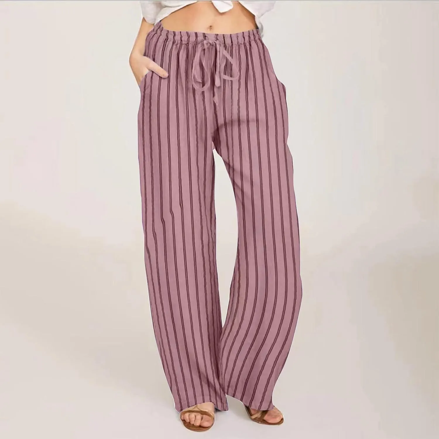 Wide Leg Pants Woman Summer Lightweight 2025 Casual Elastic Waist Palazzo Pants Flowy Soft Drawstring Trousers