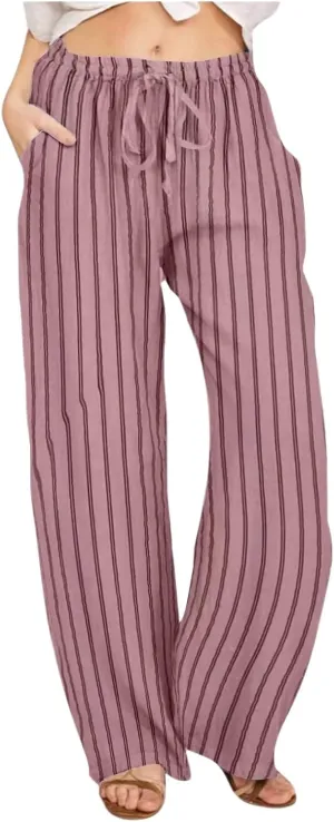 Wide Leg Pants Woman Summer Lightweight 2025 Casual Elastic Waist Palazzo Pants Flowy Soft Drawstring Trousers