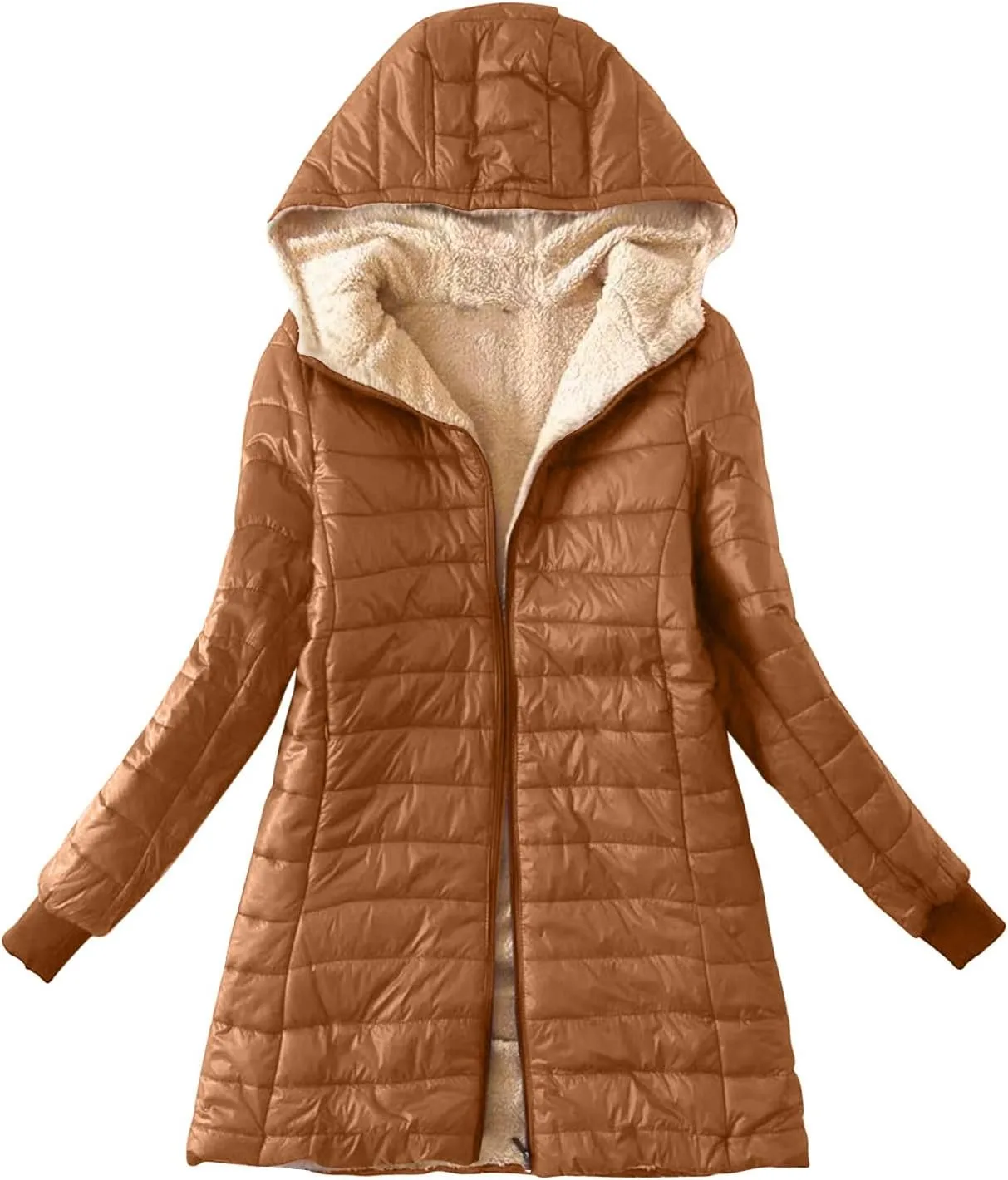 Wkishenl Women Winter Coats Comfy Warm Fleece Lined Cotton Jacket Long Sleeve Quilted Down Coat Sherpa Outerwear with Hood
