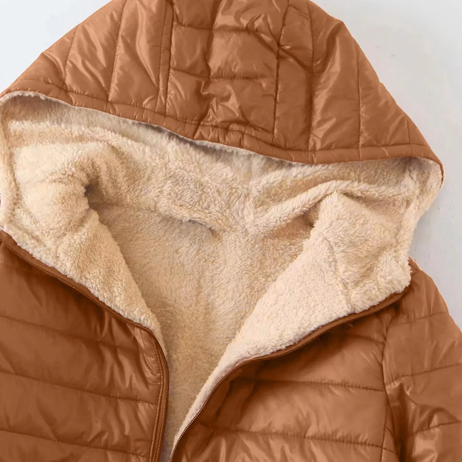 Wkishenl Women Winter Coats Comfy Warm Fleece Lined Cotton Jacket Long Sleeve Quilted Down Coat Sherpa Outerwear with Hood