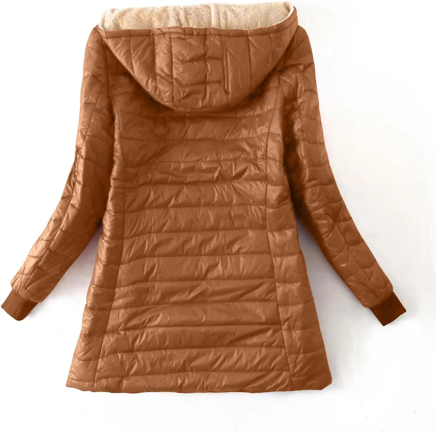 Wkishenl Women Winter Coats Comfy Warm Fleece Lined Cotton Jacket Long Sleeve Quilted Down Coat Sherpa Outerwear with Hood