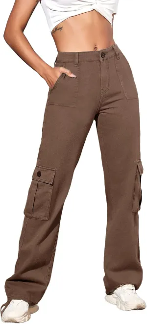 Women Cargo Pants Stretchy Chino Pants for Women High Waisted Jeans with 6 Pockets