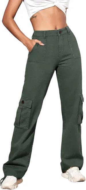 Women Cargo Pants Stretchy Chino Pants for Women High Waisted Jeans with 6 Pockets