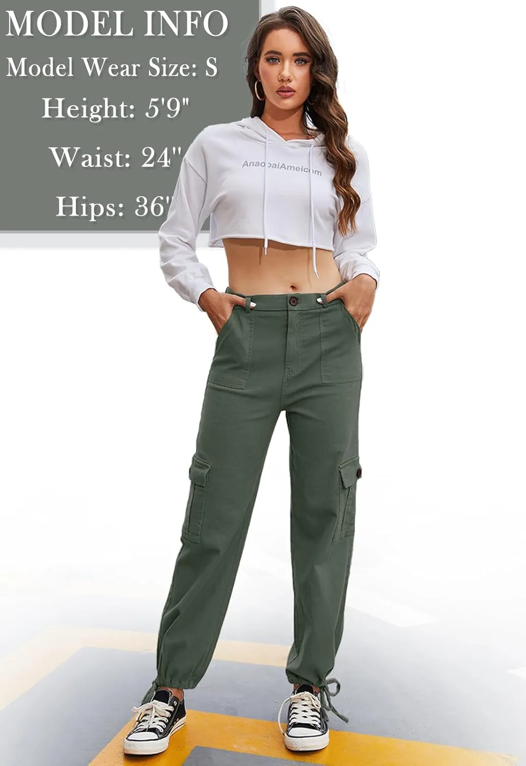 Women Cargo Pants Stretchy Chino Pants for Women High Waisted Jeans with 6 Pockets