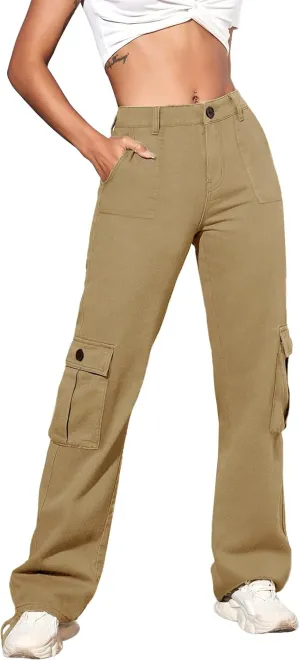 Women Cargo Pants Stretchy Chino Pants for Women High Waisted Jeans with 6 Pockets