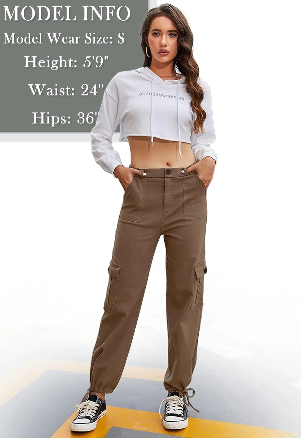 Women Cargo Pants Stretchy Chino Pants for Women High Waisted Jeans with 6 Pockets