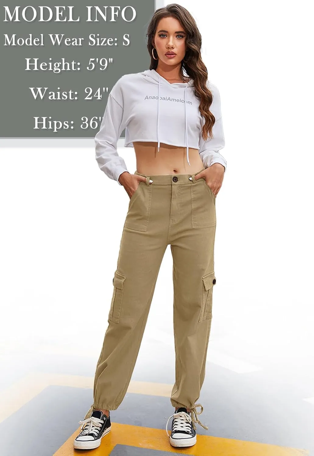 Women Cargo Pants Stretchy Chino Pants for Women High Waisted Jeans with 6 Pockets