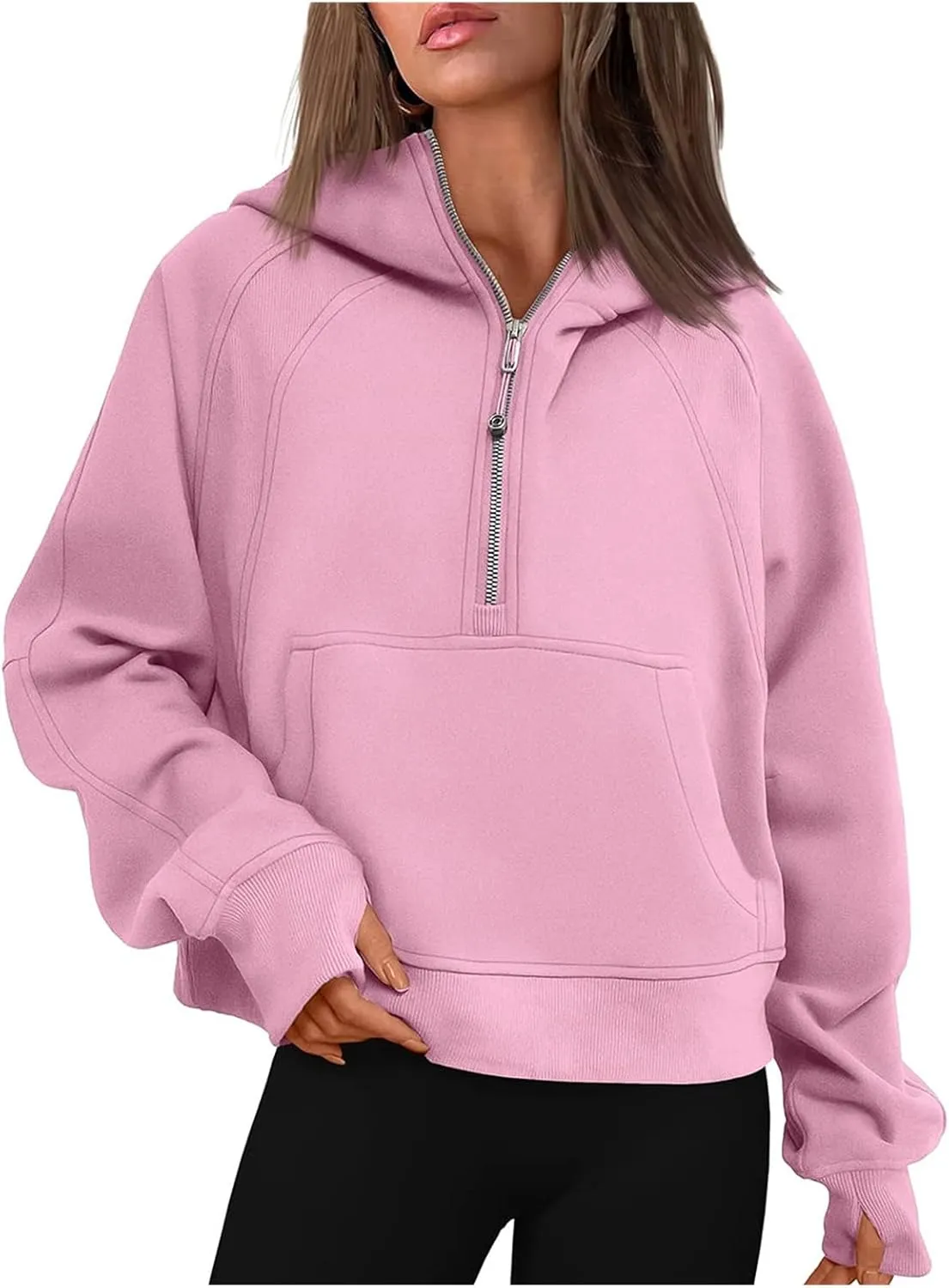 Women Cropped Hoodies Fleece Half Zip Pullover Hooded Sweatshirts 2023 Trendy Quarter Zip Up Tops Casual Crop Top