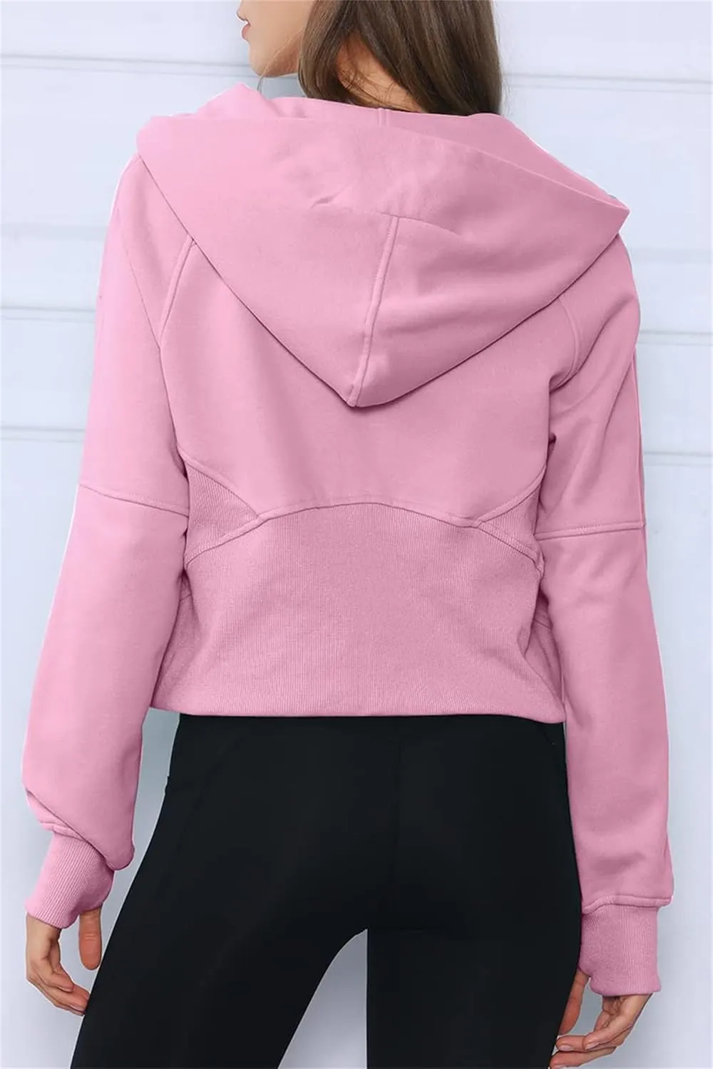 Women Cropped Hoodies Fleece Half Zip Pullover Hooded Sweatshirts 2023 Trendy Quarter Zip Up Tops Casual Crop Top