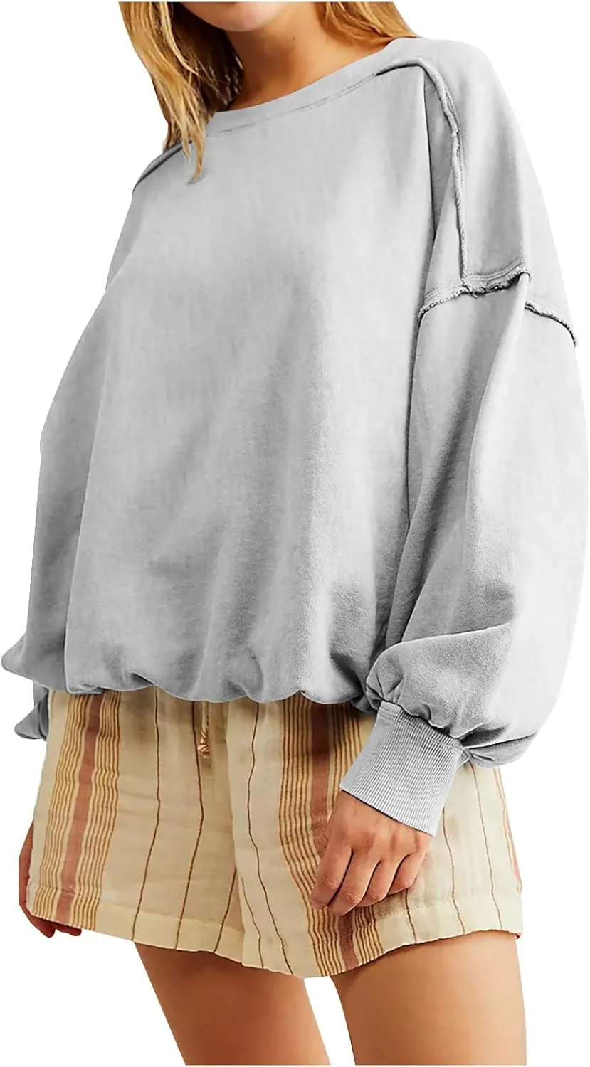 Women Cropped Sweatshirt crewneck cute Pullover Long Sleeves Oversized casual tops fashion y2k teen girls fall clothes