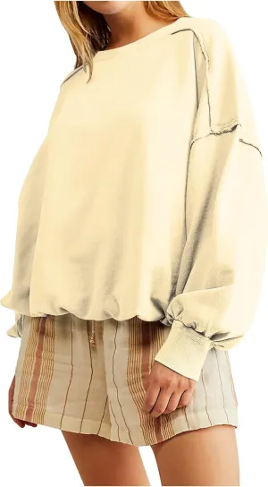 Women Cropped Sweatshirt crewneck cute Pullover Long Sleeves Oversized casual tops fashion y2k teen girls fall clothes