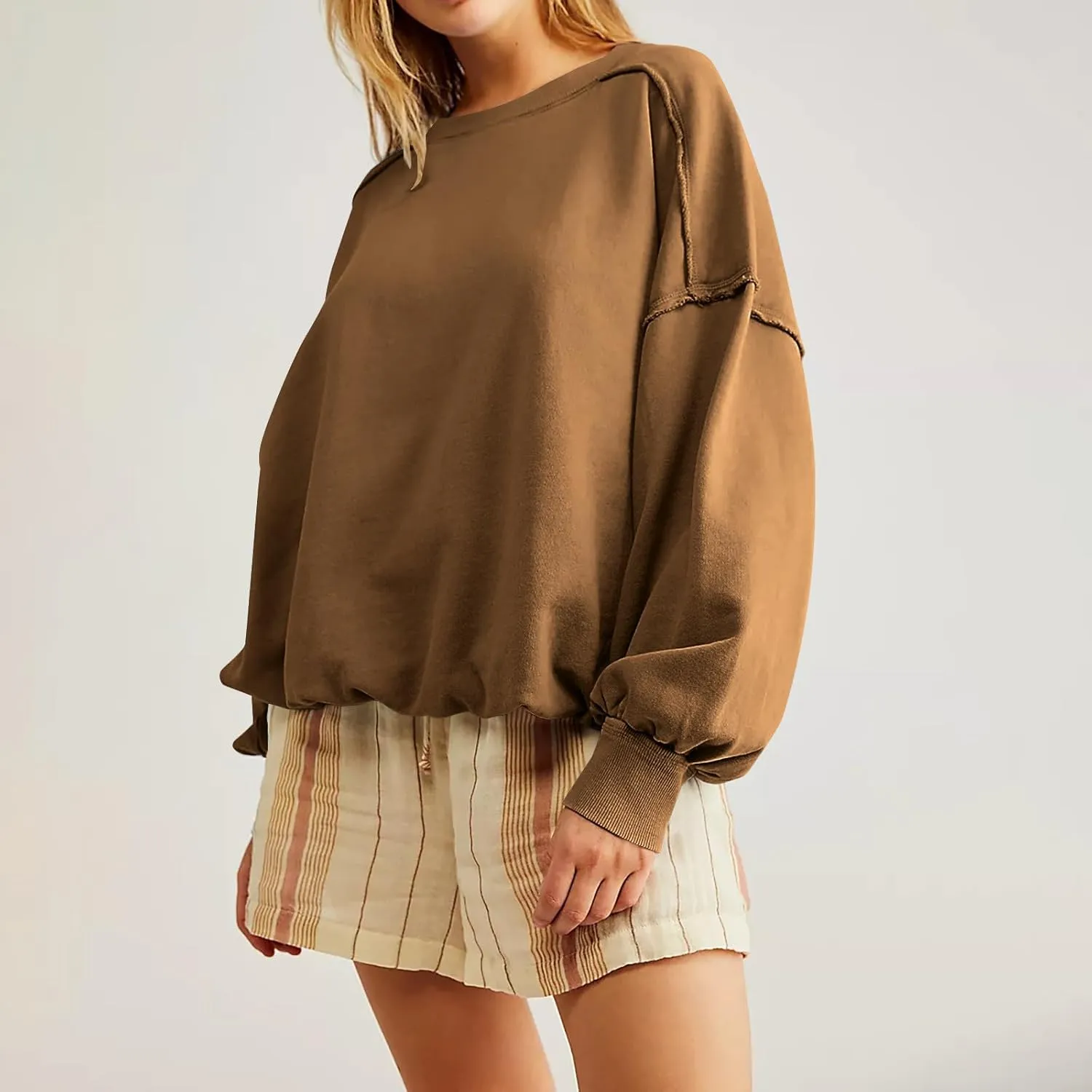 Women Cropped Sweatshirt crewneck cute Pullover Long Sleeves Oversized casual tops fashion y2k teen girls fall clothes
