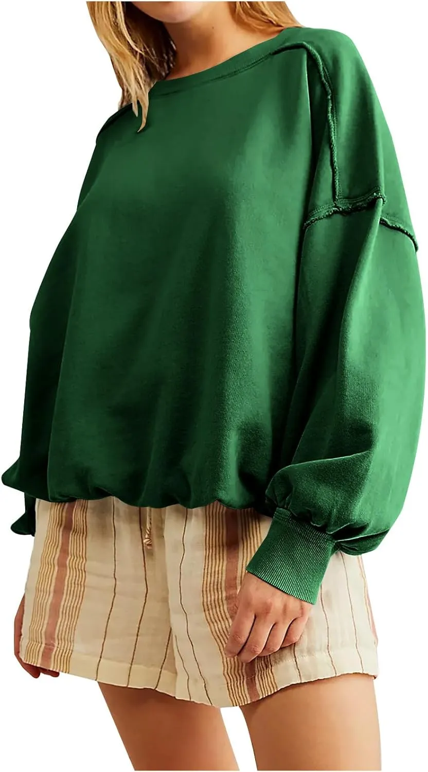 Women Cropped Sweatshirt crewneck cute Pullover Long Sleeves Oversized casual tops fashion y2k teen girls fall clothes