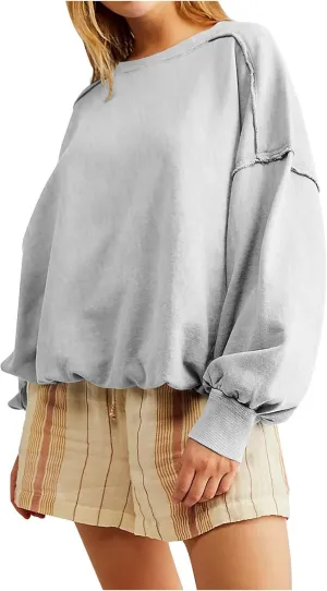 Women Cropped Sweatshirt crewneck cute Pullover Long Sleeves Oversized casual tops fashion y2k teen girls fall clothes