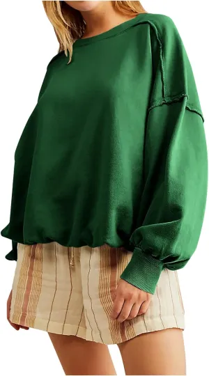 Women Cropped Sweatshirt crewneck cute Pullover Long Sleeves Oversized casual tops fashion y2k teen girls fall clothes