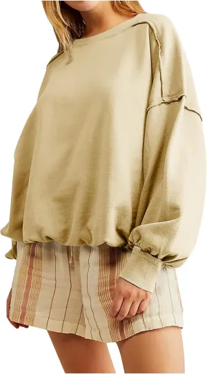 Women Cropped Sweatshirt crewneck cute Pullover Long Sleeves Oversized casual tops fashion y2k teen girls fall clothes