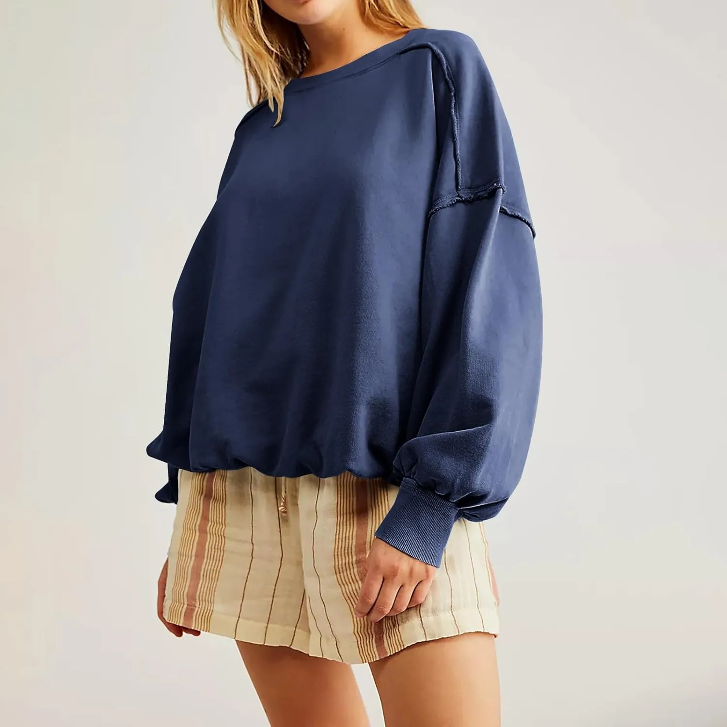 Women Cropped Sweatshirt crewneck cute Pullover Long Sleeves Oversized casual tops fashion y2k teen girls fall clothes