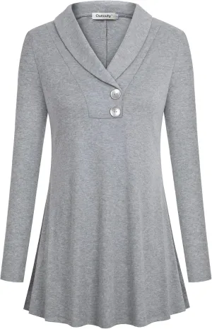 Women Fall Long Sleeve Tops Shawl Neck Button Down Dressy Blouses Shirts