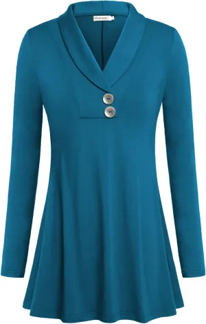 Women Fall Long Sleeve Tops Shawl Neck Button Down Dressy Blouses Shirts